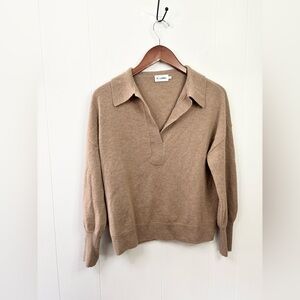 R Label brown tan polo collar cashmere wool sweater size SM